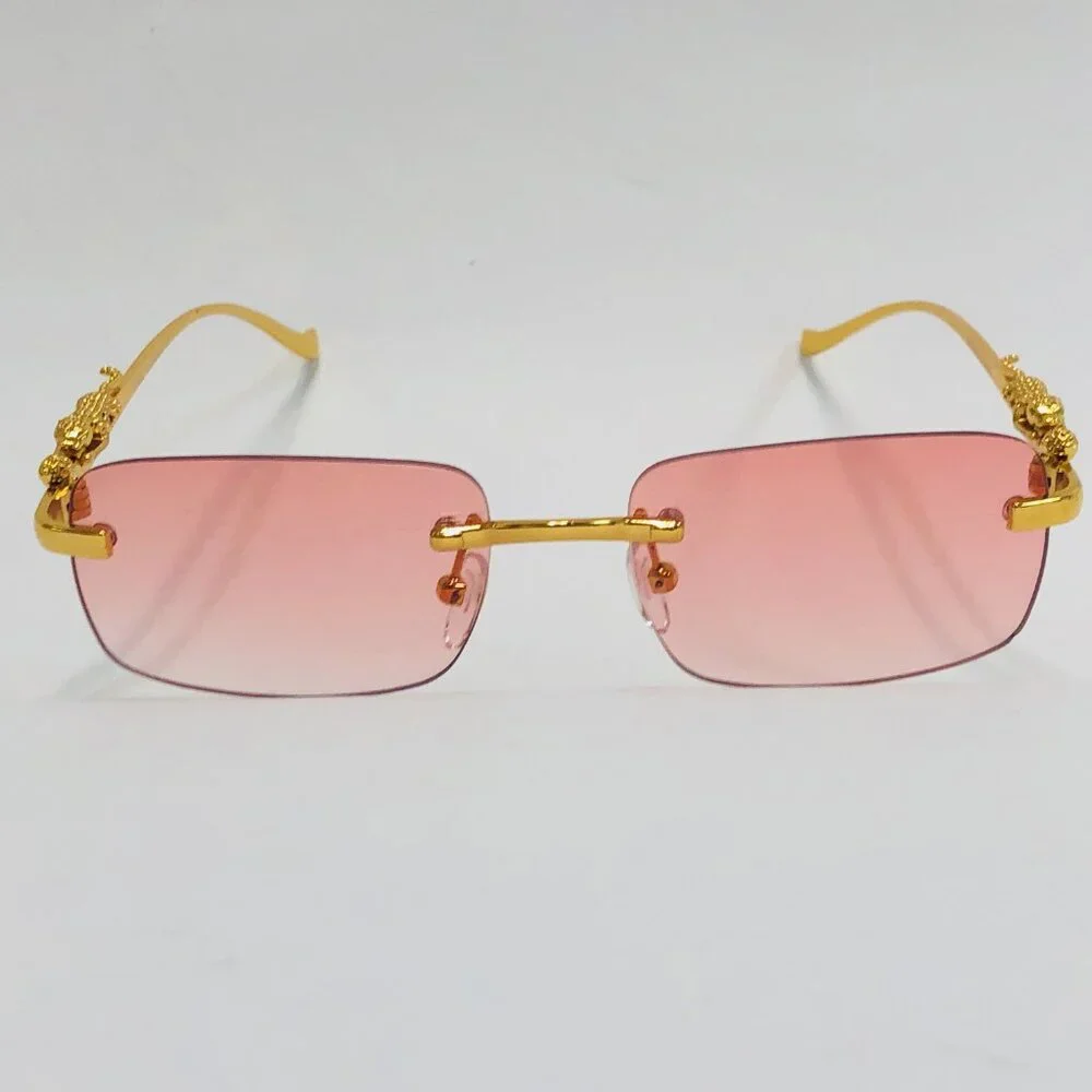Men Women Sunglasses Pink Lens Rimless Luxury Retro Shades Gold Metal Lentes New